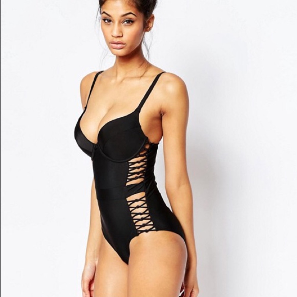 Wolf & Whistle Plunge Macrame Lace Up Swimsuit
